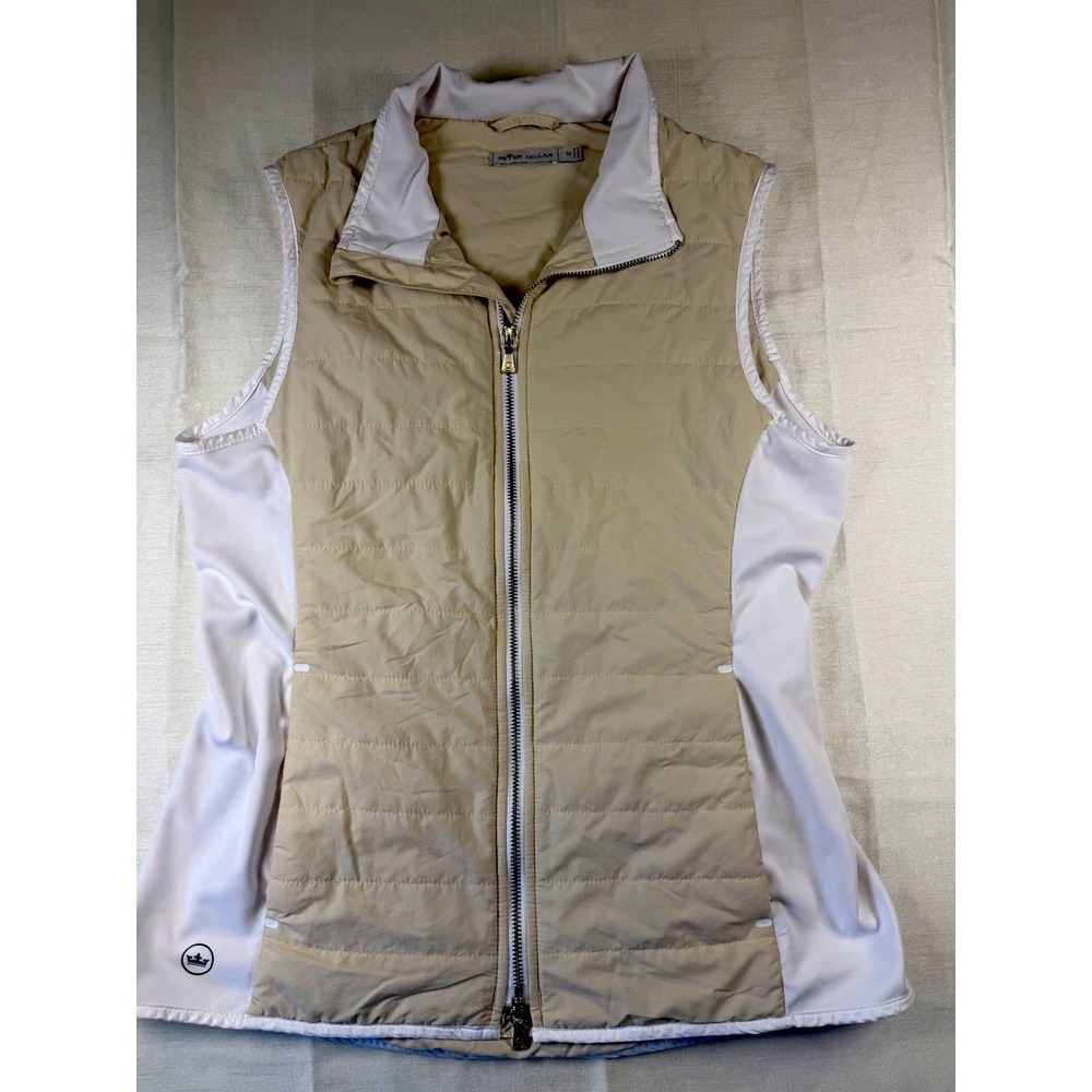 Peter Millar Women's Quilted Full Zip Golf Vest Lightweight Pockets Small Beige